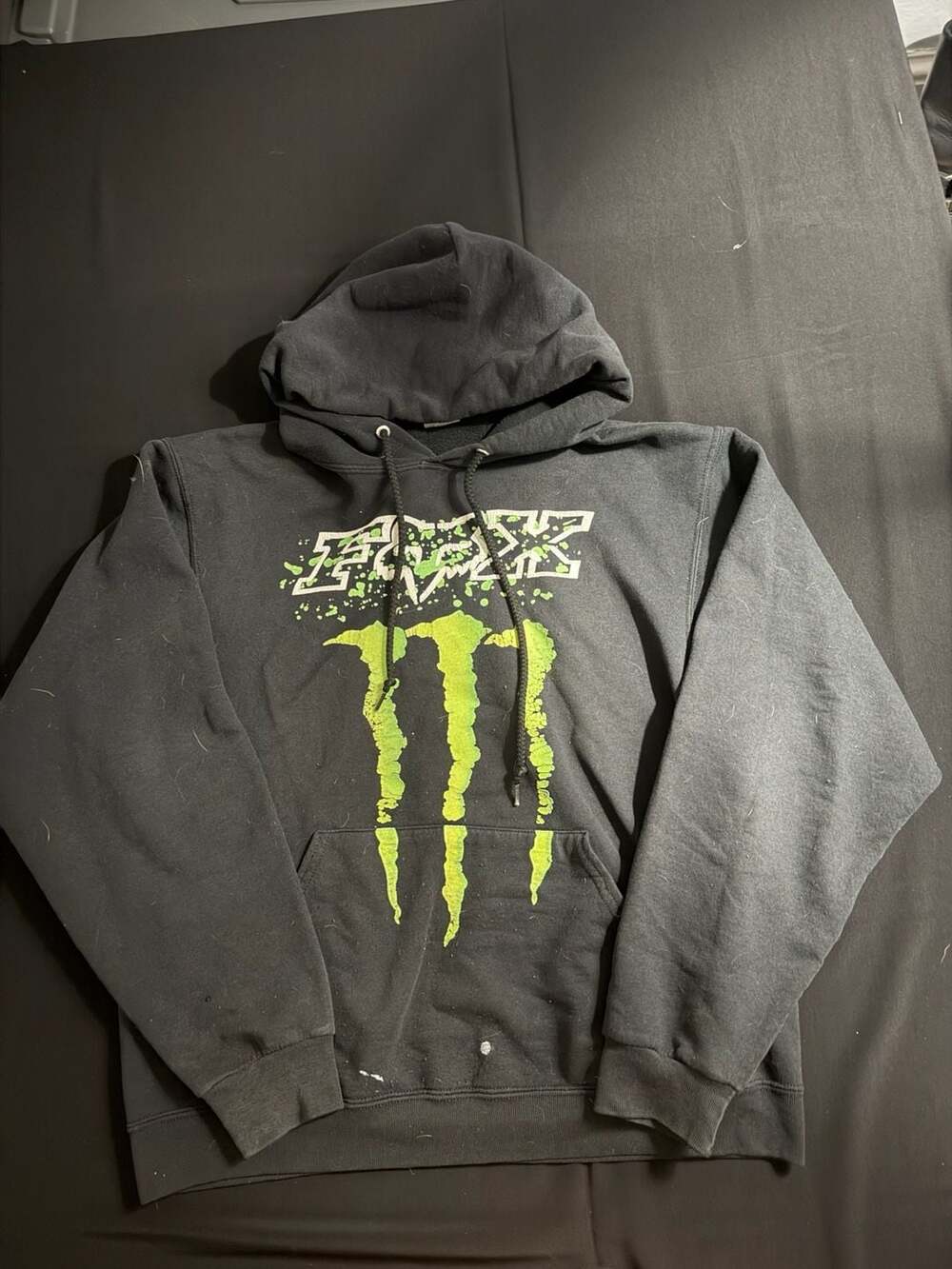 Vintage Fox Racing x Monster Energy NuBlend Pullover Hoodie Black Green Men's Me